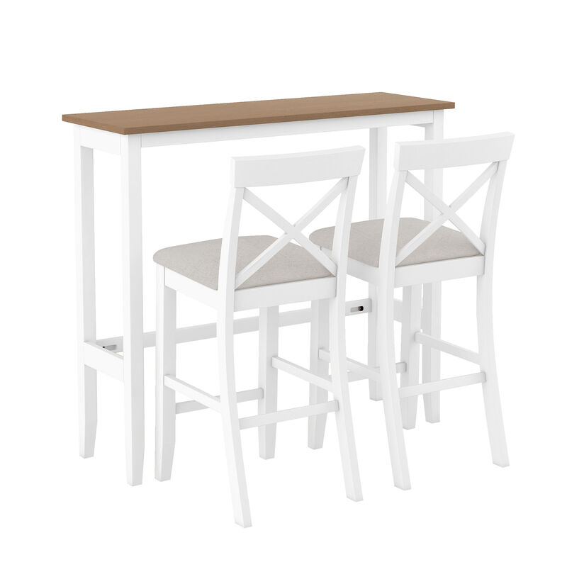 Merax Rectangular Wood Bar Height Dining Set Kitchen Breakfast Nook with 2 Chairs for Small Places