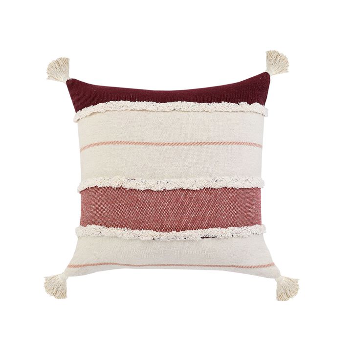 20" White and Red Striped Square Throw Pillow