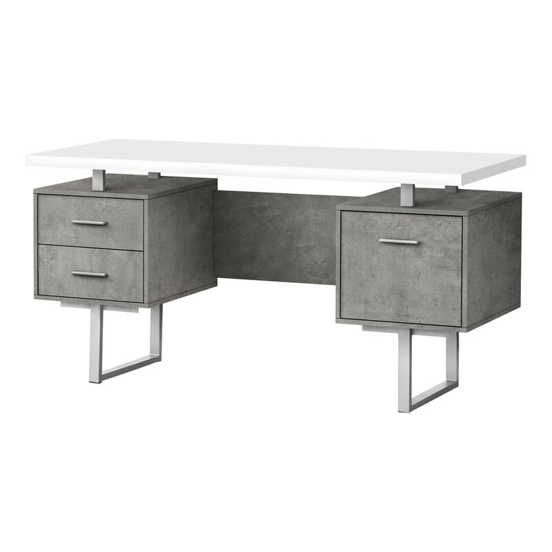Computer Desk, Home Office, Laptop, Left, Right Set-Up, Storage Drawers, 60"L, Work, Metal, Laminate, Grey, White, Contemporary, Modern