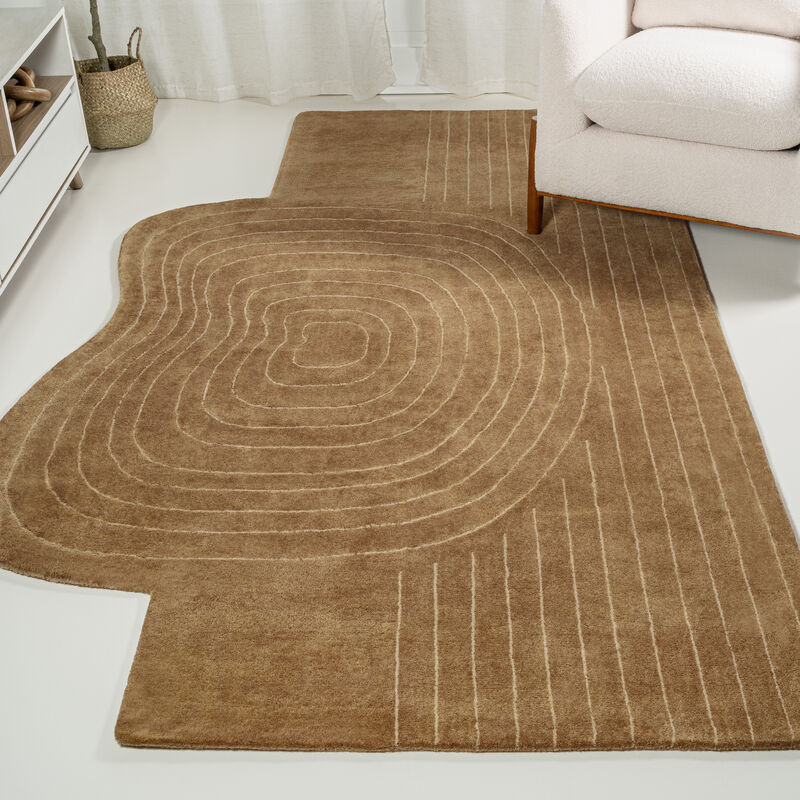 Retro Bohemian Abstract Striped Handwoven Wool Ivory/Beige Area Rug