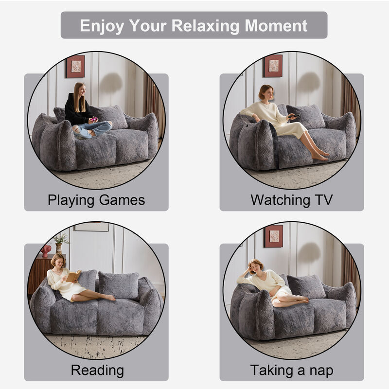 Whisen Giant Bean Bag Couch Ultra Soft Fluffy Loveseat Oversized Chase Lounge Chair with Pillows image number 7