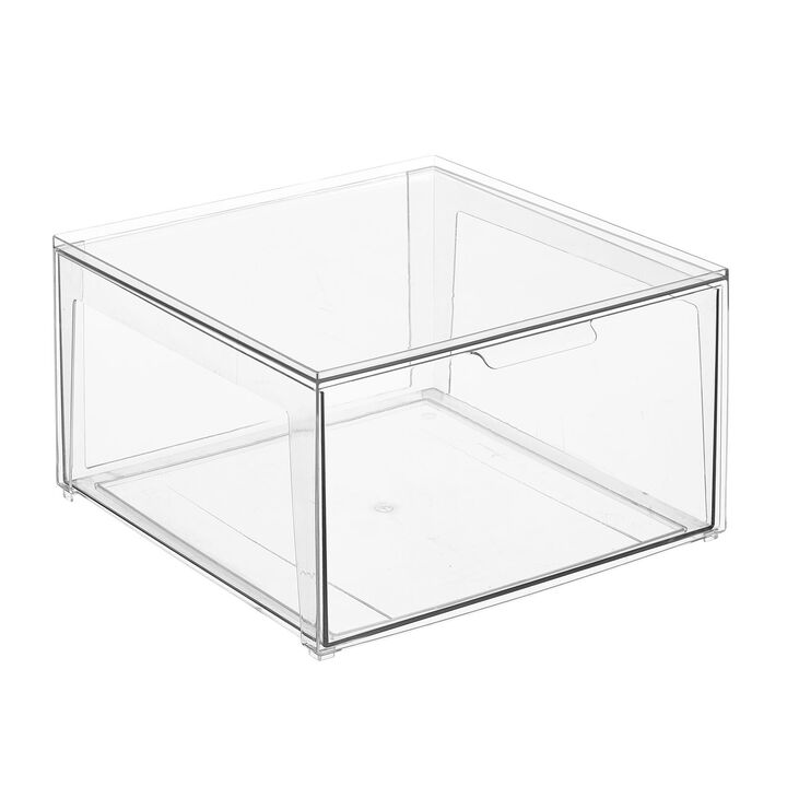 mDesign Plastic Stacking Closet Storage Organizer Bin with Pull Drawer - Clear