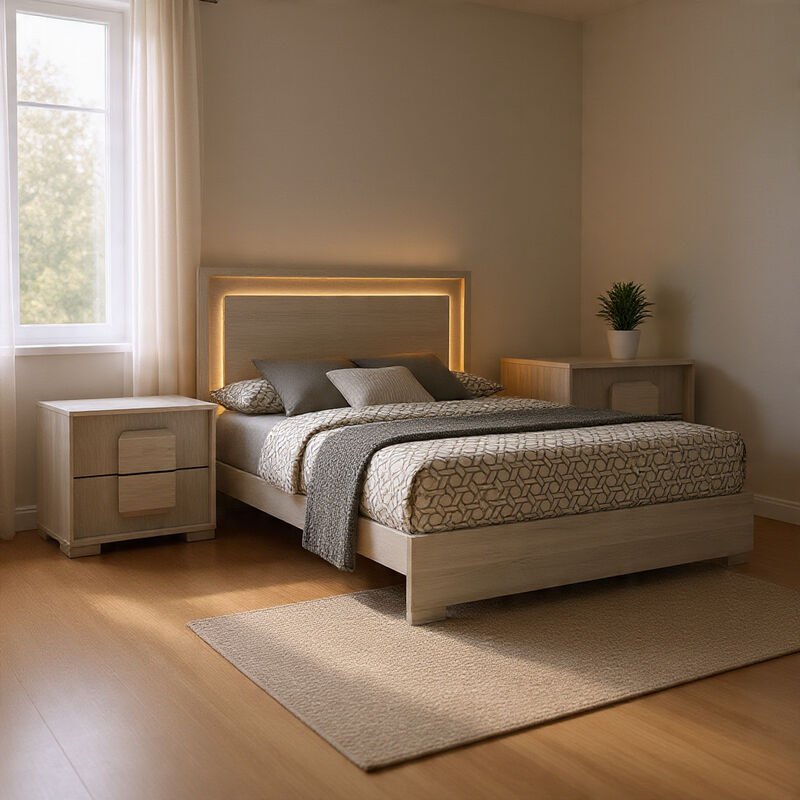 Queen Bedroom Set, White Wash, Stone Gray, 3 Piece Set with 2 Nightstands image number 8