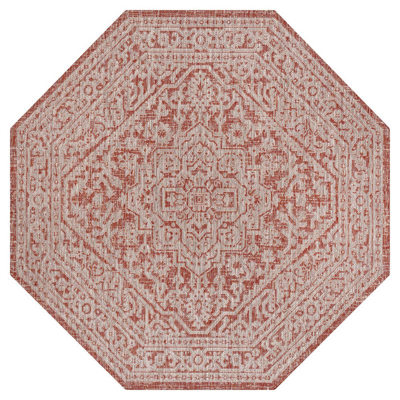 Sinjuri Medallion Textured Weave Octagon Indoor/Outdoor Area Rug