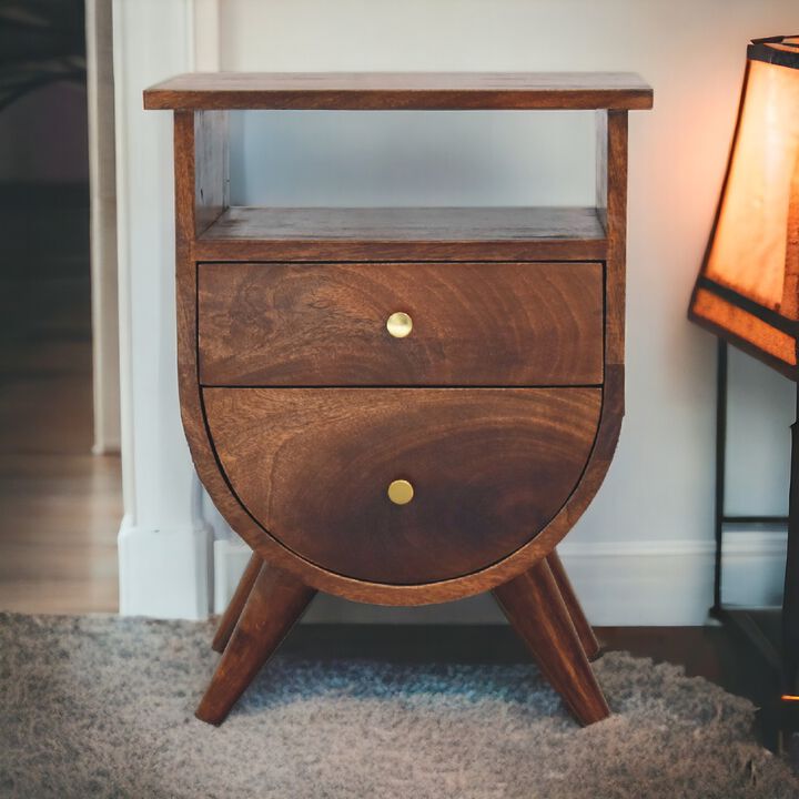 Split Solid Wood 2 Drawers Chestnut NightStand