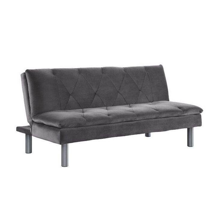 Adjustable Sofa with Diamond Tufting and Metal Legs, Gray-Benzara