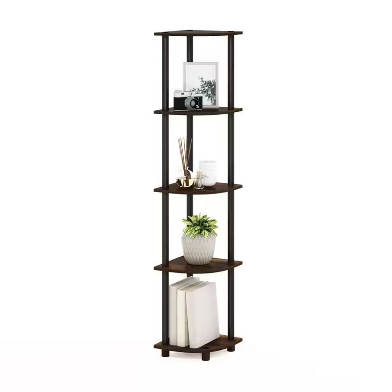 Modern Wood Corner Bookcase with 5 Shelves for Compact Room Storage