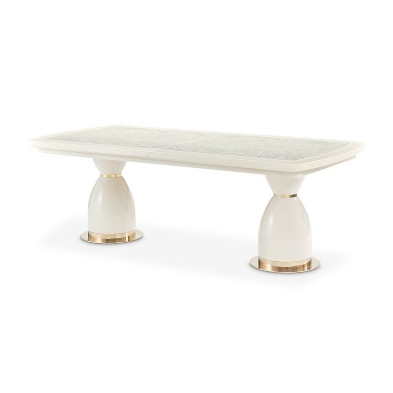 Michael Amini Lisbon Double Pedestal Dining Table - Silken Matte Cream image number 2