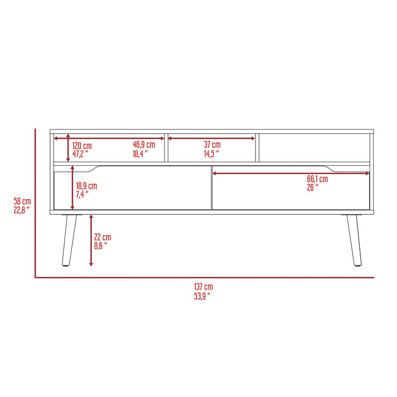 DEPOT E-SHOP Kobe Tv Stand for TV´s up 52", Three Open Shelves, Two Flexible Drawers, Dark Walnut
