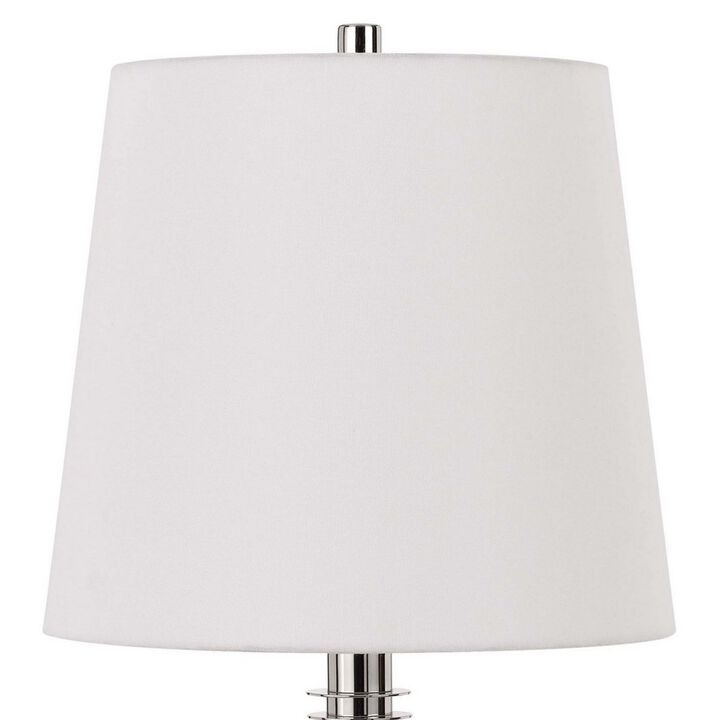 Table Lamp with Textured Glass Ball Accent, White and Chrome-Benzara