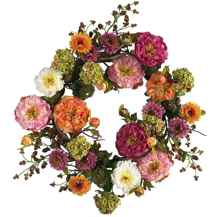 Nearly Natural 24-in Peony Wreath