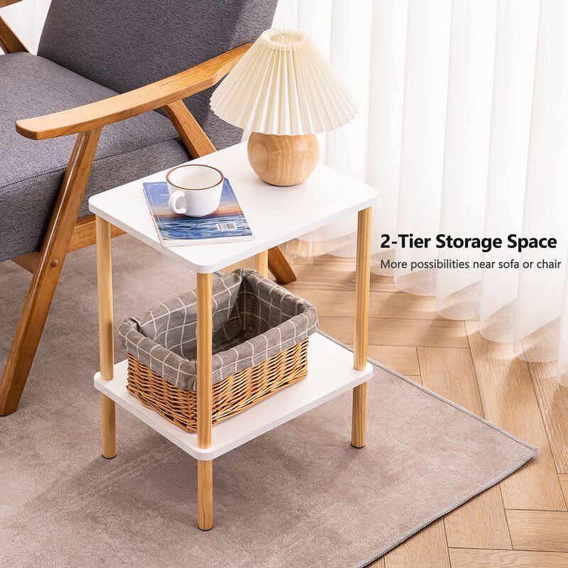 Apicizon 2 Tier End Table Set of 2, Boho Side Table with Storage Shelf, Nightstand Bedside Table for Small Spaces, Bedroom, Livi