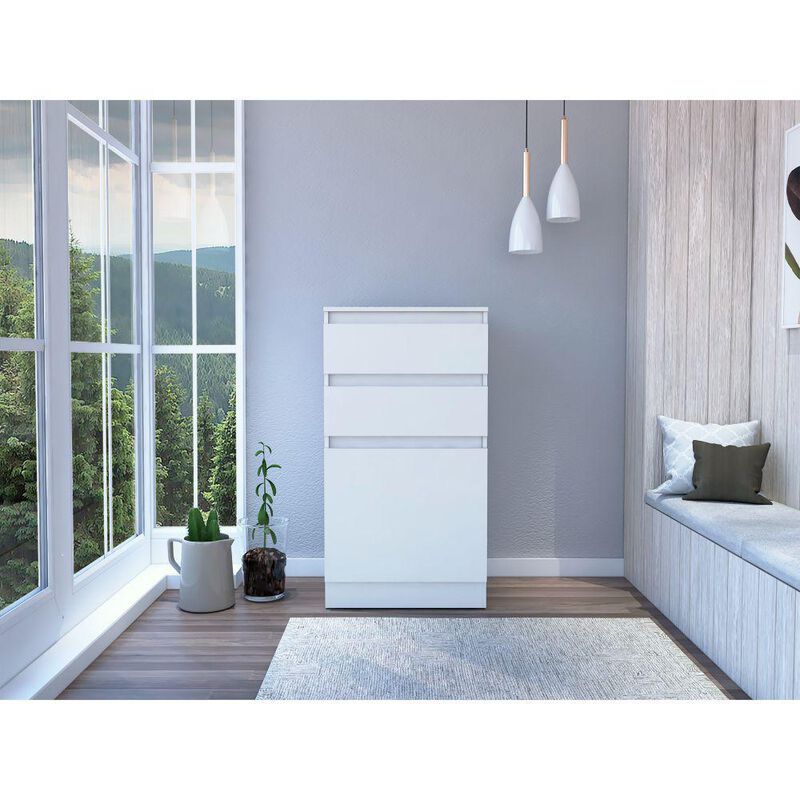 DEPOT E-SHOP Diamond Dresser, Jewelry Box, Mirror, One-Door Cabinet, Two Drawers-White, For Bedroom