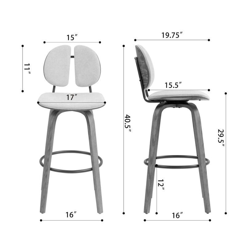 Glamour Home Set of 2 Beige Washed Woven Fabric Swivel Bar Stool White Washed Wood Legs