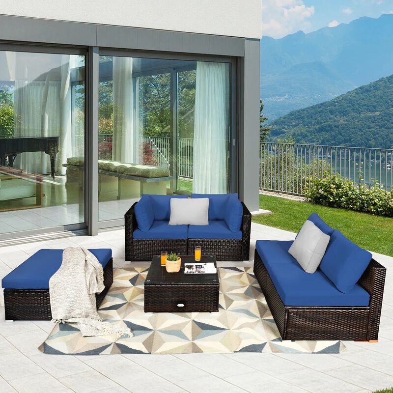 Mondawe 6 Pieces Outdoor Patio Rattan Sectional Sofa Set with Coffee Table