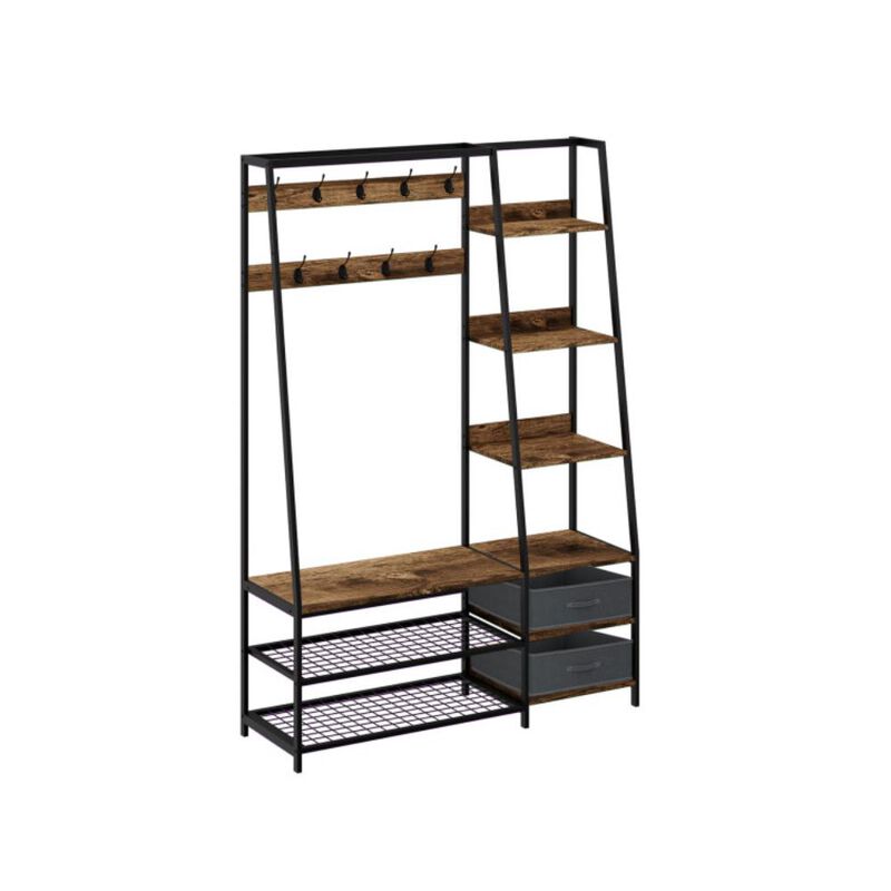 Hivvago 6-in-1 Freestanding Hall Tree Coat Rack with Bench and Fabric Dressers