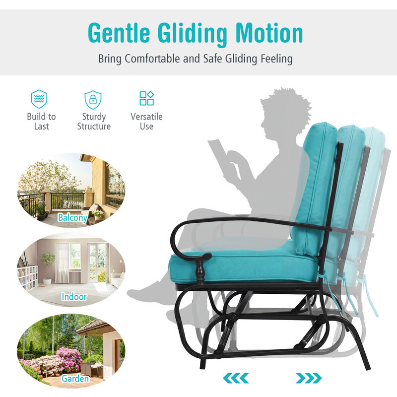 Patio 2 Seat Glider Bench with Green Comfortable Cushioned Seating image number 5