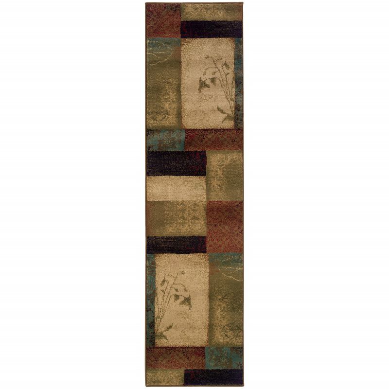 2 X 8 Beige And Brown Floral Block Pattern Runner Rug