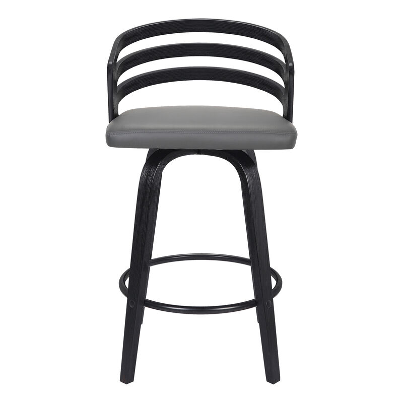 Jayden  Counter Height Swivel Grey Faux Leather and Black Wood Bar Stool