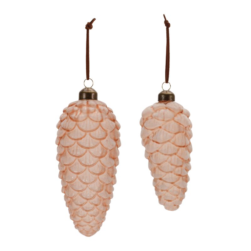Frosted Glass Pinecone Ornaments in Drop Shape, Set of 6 for Holiday Styling