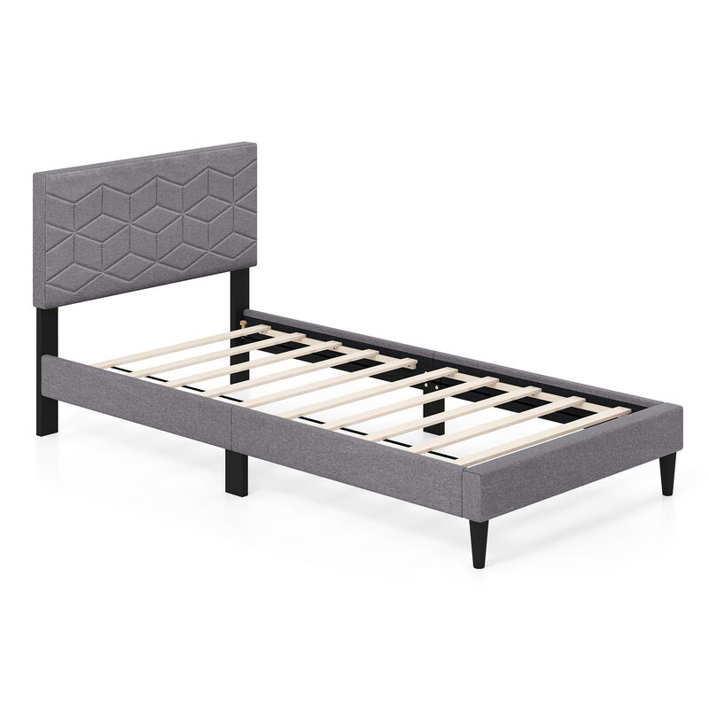Platform Bed Frame with Linen Upholstered Headboard, Modern Style image number 4