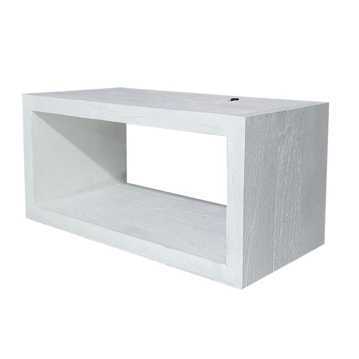 18 Inch Rectangular Wall Shelf, Acacia Wood Frame, White Washed Finish - Benzara