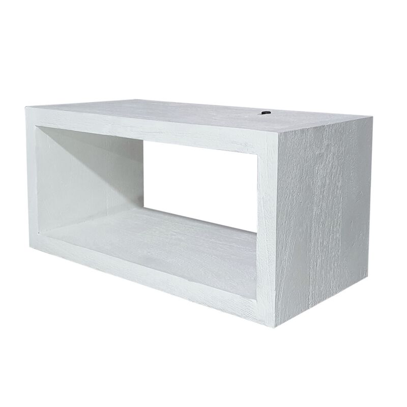 18 Inch Rectangular Wall Shelf, Acacia Wood Frame, White Washed Finish - Benzara