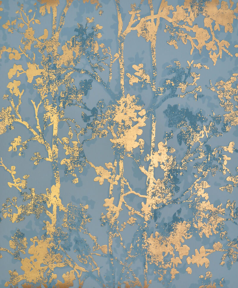 Shimmering Foliage Blue & Gold Wallpaper image number 0