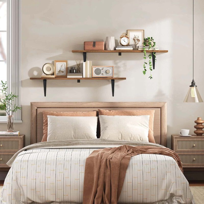 Set of 2 Floating Shelves for Wall with Metal Brackets for Display-Brown image number 4