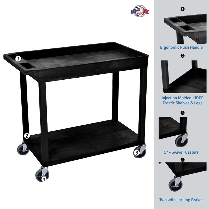 Luxor Black EC12 18x32 Cart 1 Tub/ 1 Flat Shelf