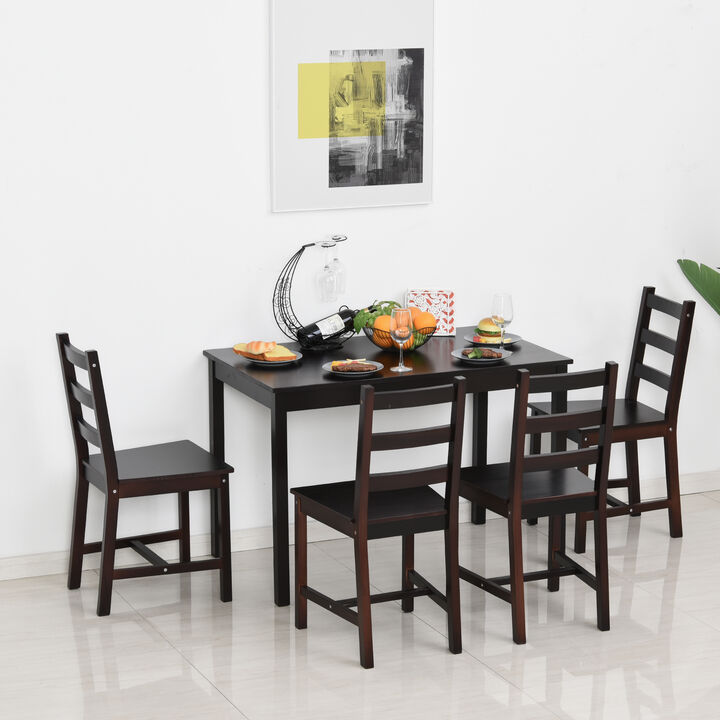 HOMCOM Dining Table Set for 4, 5 Piece Modern Kitchen Table and Chairs, Wood Dining Room Set for Small Spaces, Breakfast Nook, Chestnut Brown