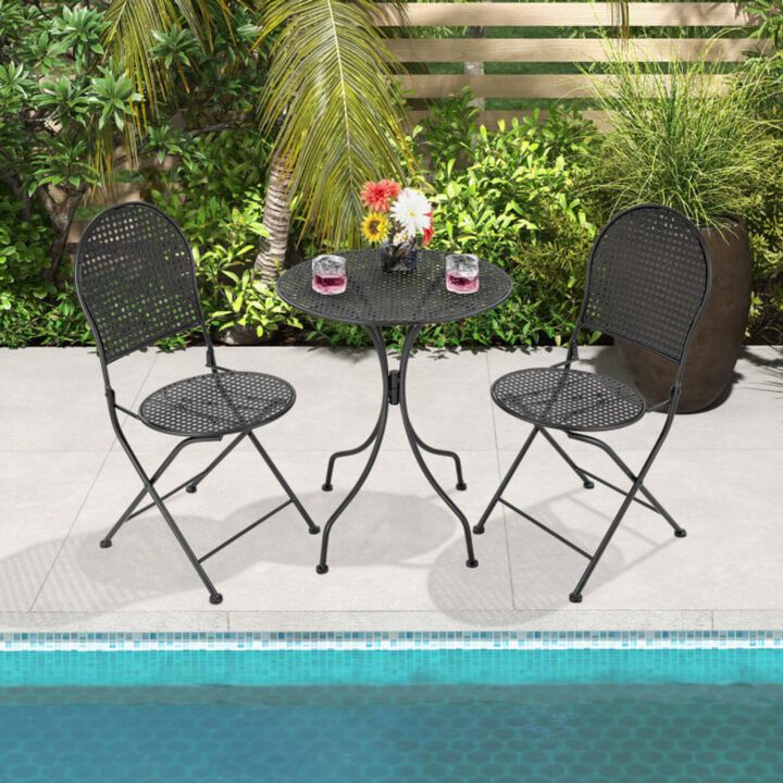 Hivvago 3 Pieces Patio Bistro Set Outdoor Conversation Furniture Table and Folding Chair