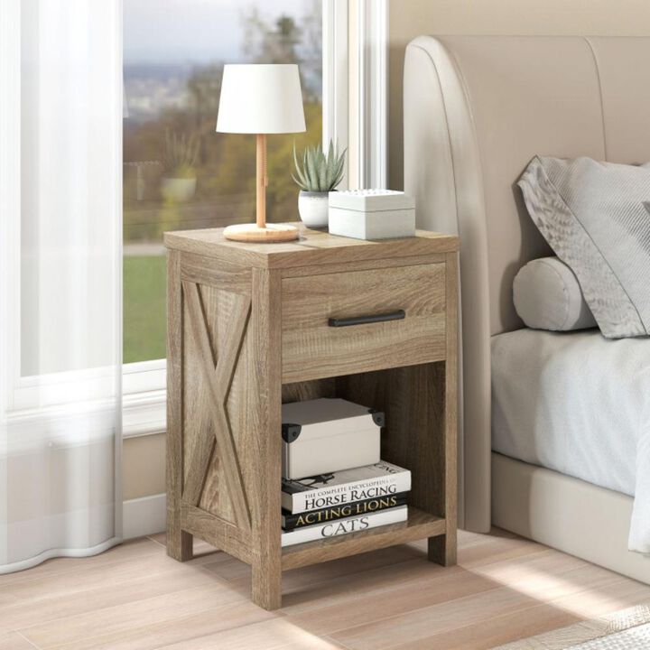 Nightstand with Drawer and Shelf, Modern Bedside Table for Bedroom Storage