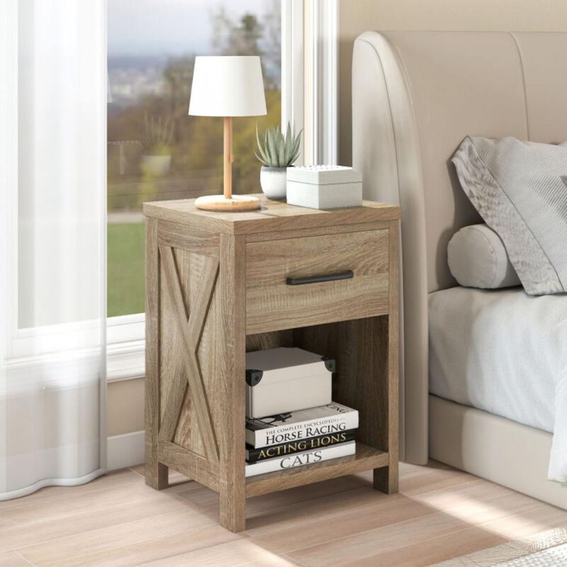 Nightstand with Drawer and Shelf, Modern Bedside Table for Bedroom Storage