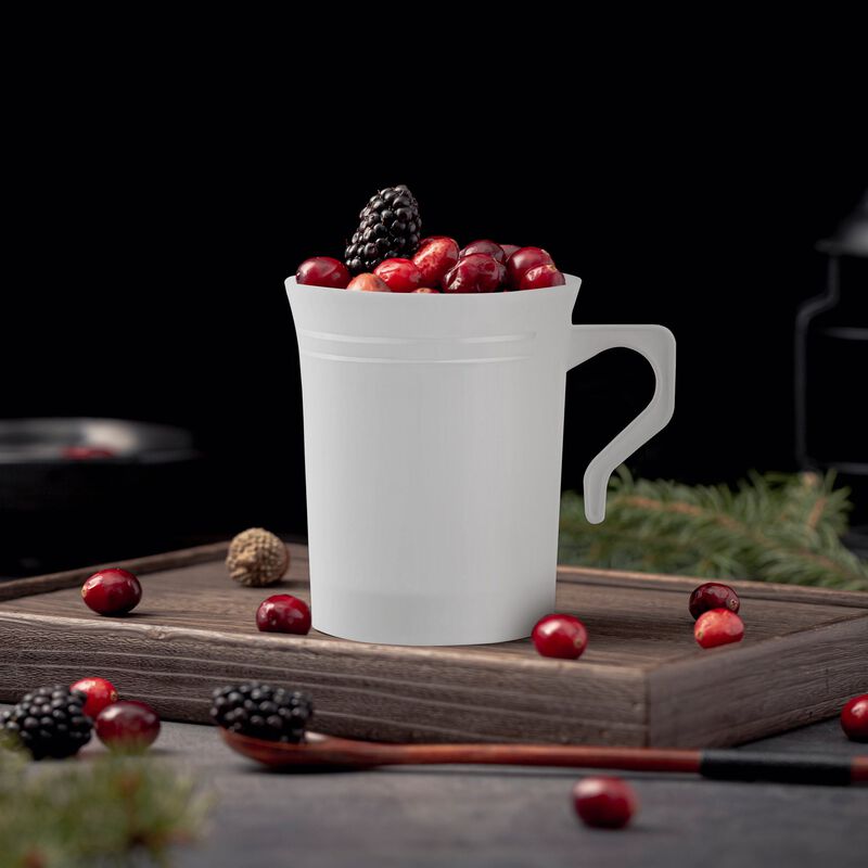 8 oz. White with Silver Edge Rim Round Plastic Coffee Mugs (120 Mugs) image number 1