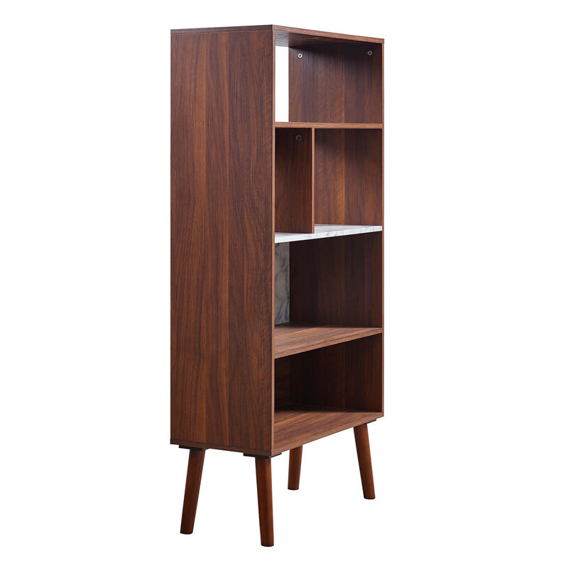 Kingston Bookcase with Faux Marble Shelf & Accents, White/Walnut image number 2