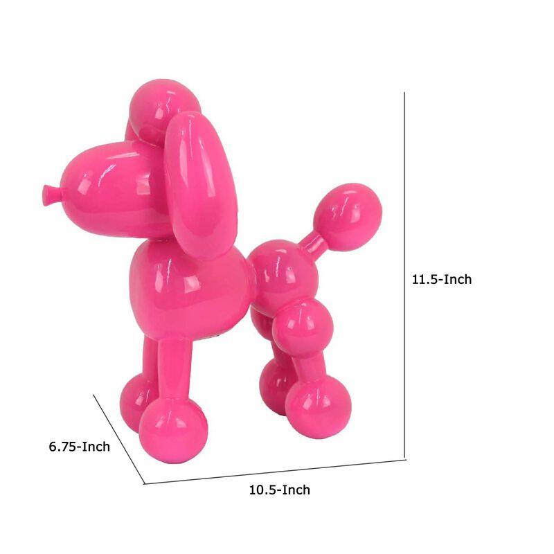 Balloon Dog Accent Decor, Bright Pink Resin, Intricate Details 12 Inch