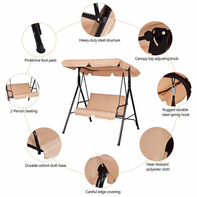 Loveseat Cushioned Patio Steel Frame Swing Glider