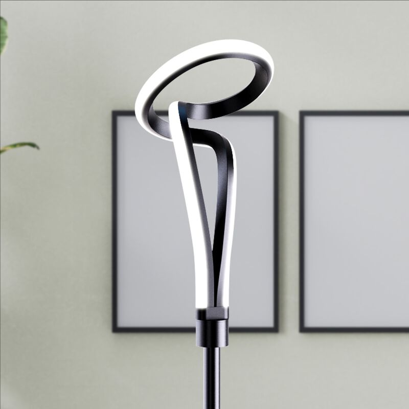 Modern Elegance 12W LED Floor Lamp 59 in 3000K Soft White - Loop Design in Matte Black and Rose Gold