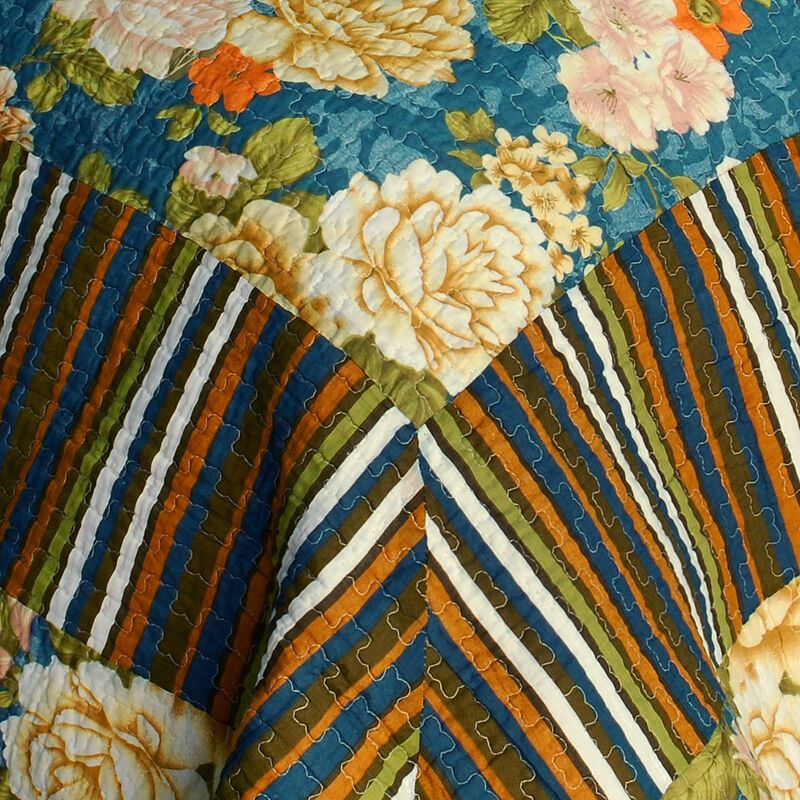 Queen Size Cotton 3-Piece Quilted Printed Quilt Set with Matching Pillow Shams image number 4