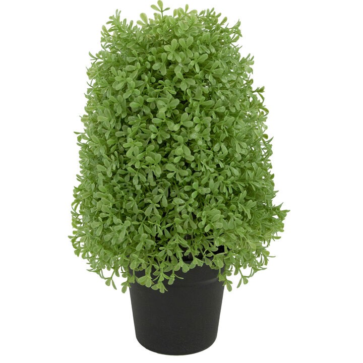 15" Artificial Boxwood Cone Topiary Tree with Round Pot  Unlit