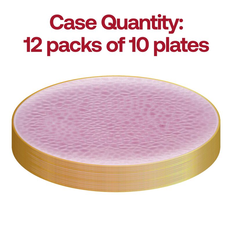 7.5" Clear Pink with Gold Rim Hammered Glass Plastic Salad Plates (120 Plates) image number 3