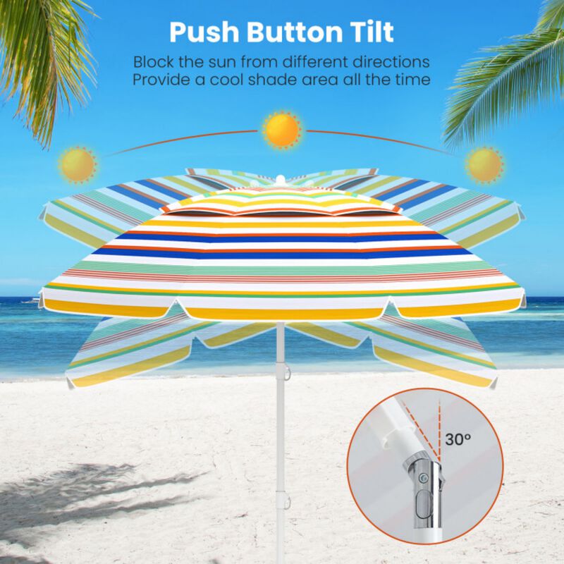 6.5 Feet Beach Umbrella with UPF 50+ Sun Protection and Push Button Tilt-Colorful image number 5