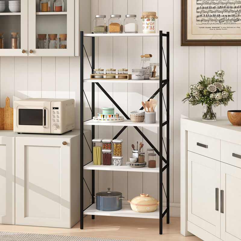 Modern 5-Tier Bookshelf Industrial Bookcase Metal Frame Storage image number 5
