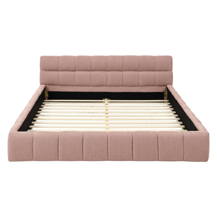 Queen Size Upholstered Bed Frame With Thick Fabric, Chenille Fabric Grounded Platform Bed With Headboard And Solid Frame-Cuddlewood
