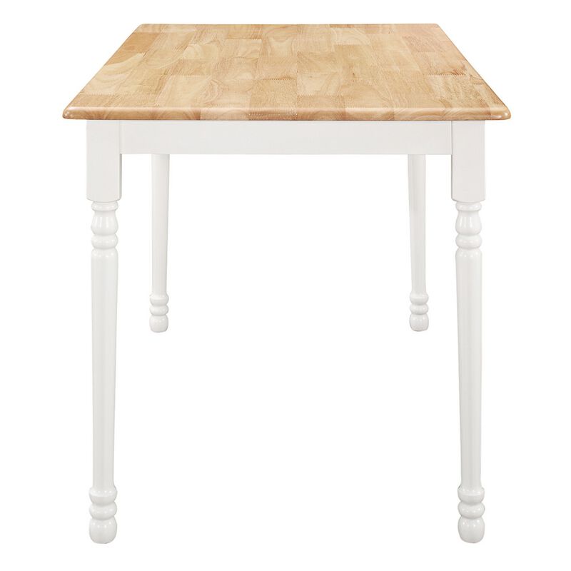 Cottage Style Dining Table with Turned Legs, Natural Brown and White-Benzara