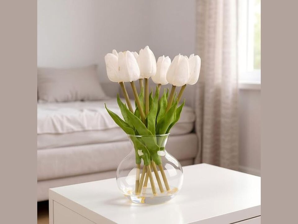 White Artificial Tulip Flower Stems Vase Filler Flowers Arrangement
