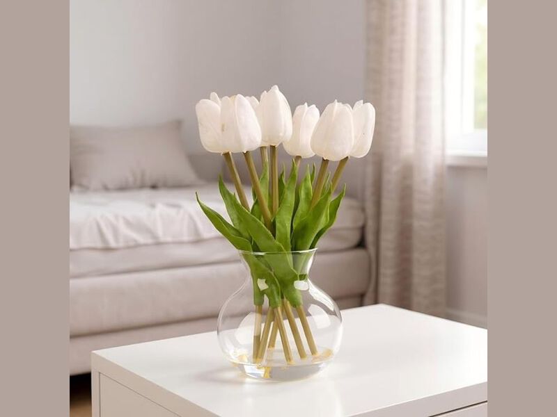 White Artificial Tulip Flower Stems Vase Filler Flowers Arrangement image number 1
