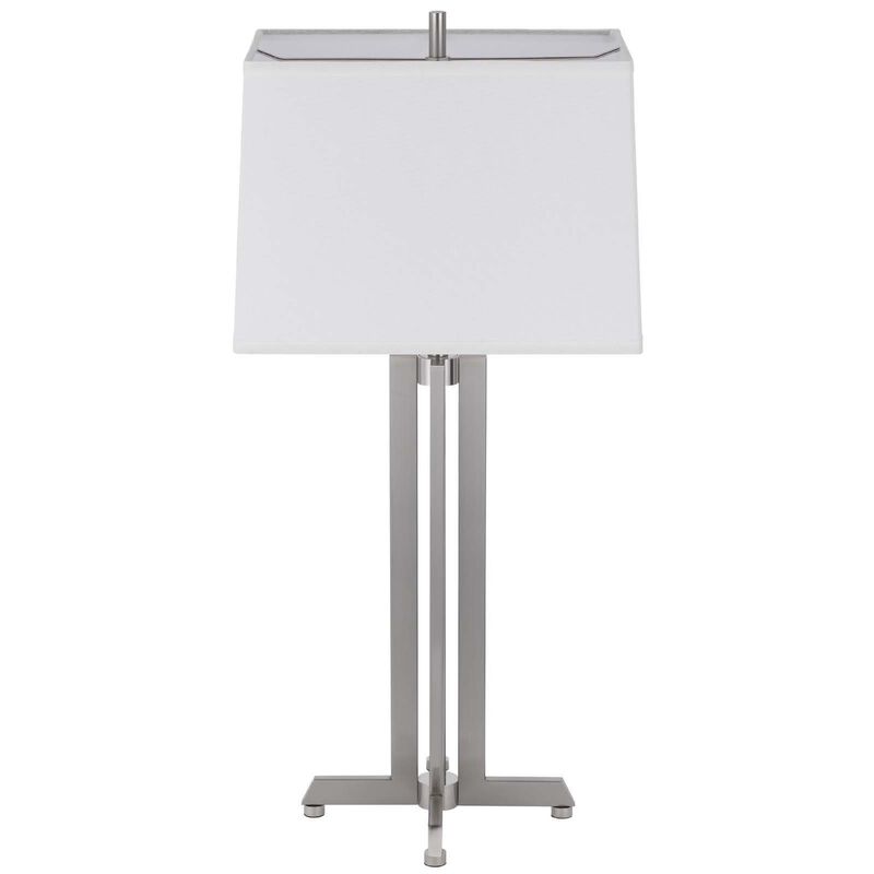 Liam Table Lamp, White Drum Shade, 30 Inch Brushed Steel Footed Base image number 4