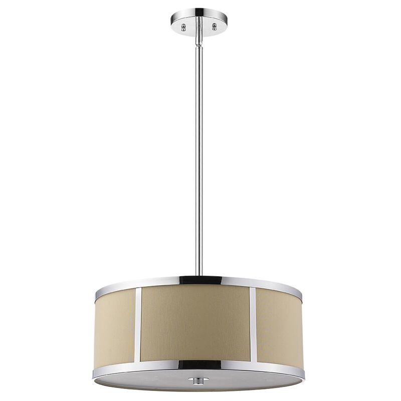 Hivvago Butler 2-Light Polished Chrome Pendant With Coarse Cream Linen Shade And Opal Acrylic Diffuser